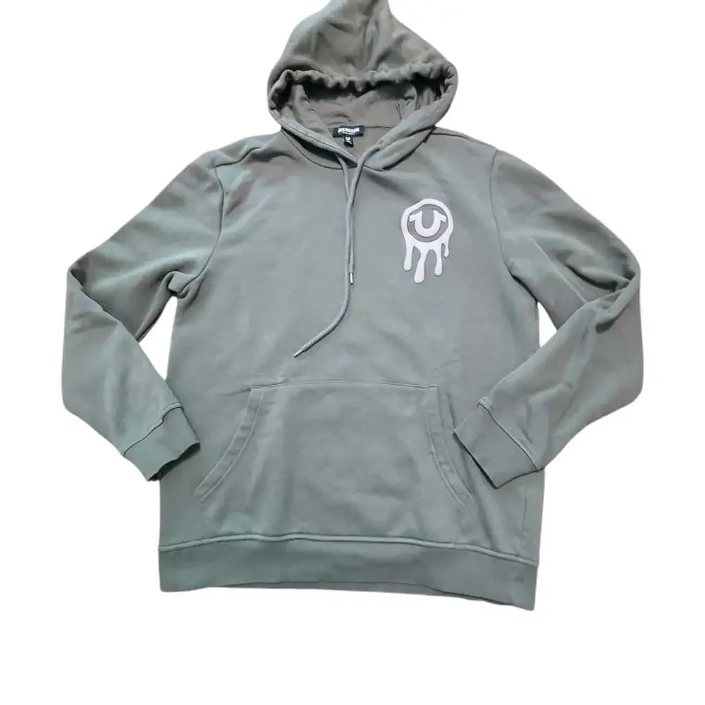 True Religion Men's M Drip Horseshoe Buddha Graphic Pullover Hoodie Olive Green